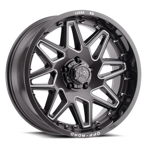 Luxxx HD Offroad LHD-17 Lava Gray Milled With Chrome Spike Rivets