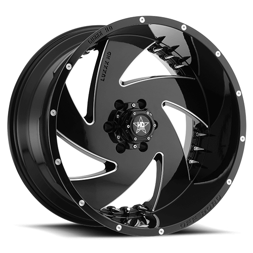 Luxxx HD Offroad LHD-6 Gloss Black Milled With Chrome Spike Rivets